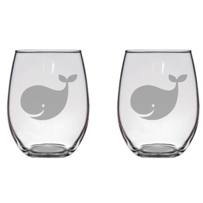 Cute Whale Etched Stemless Wine Glasses Free Personalization